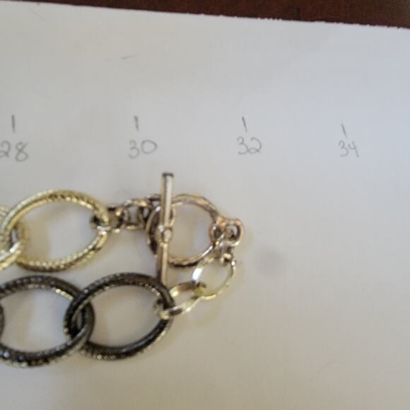 Bold Black Bead Necklace Two Tone Silver Gold Chain 30 Inch Statement Jewelry - Picture 10 of 10